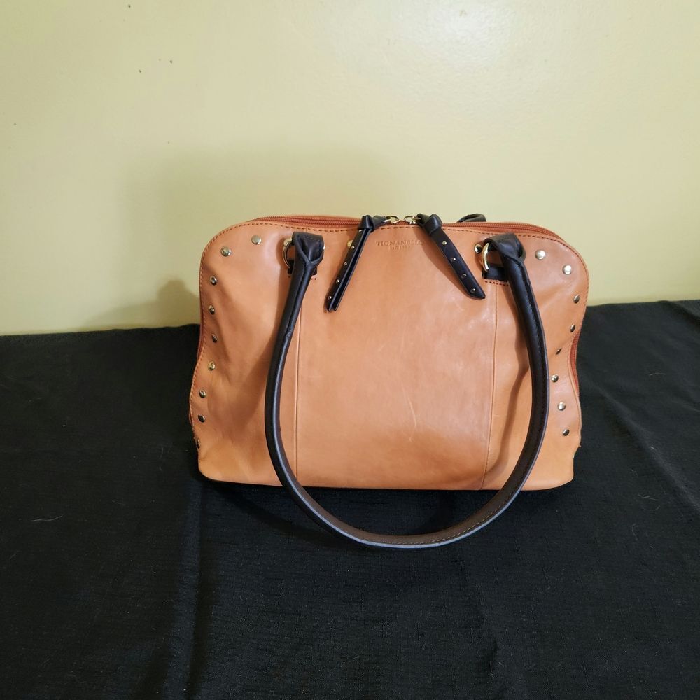 Tignanello Tan Leather Shoulder Bag with Stud Accents